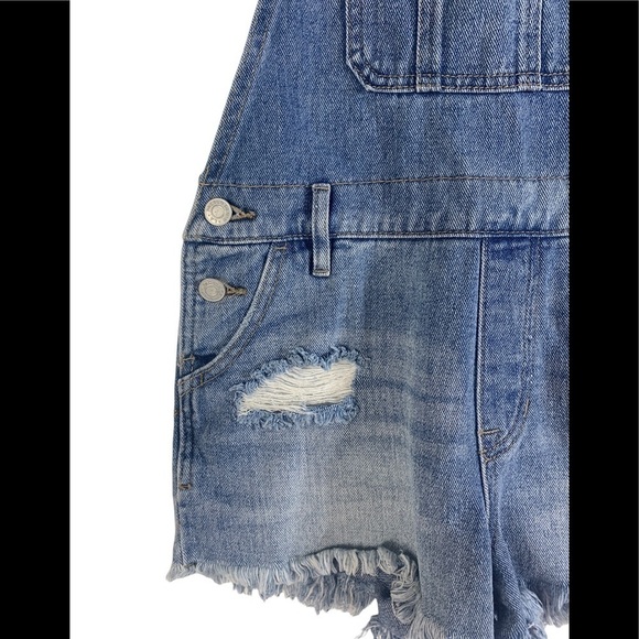 🌸2/$25 PacSun Favorite Blue Overall Shorts Frayed Hem Distressed Details - Picture 10 of 15